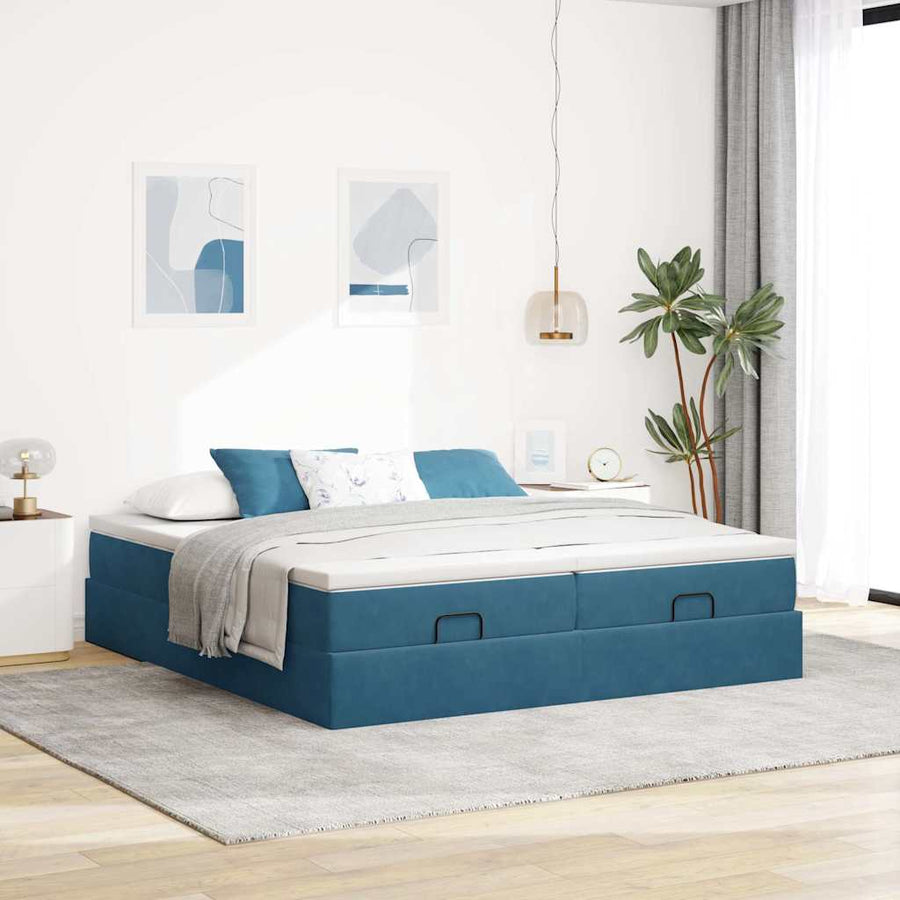 Ottoman bed met matrassen 160x200cm fluweel donkerblauw