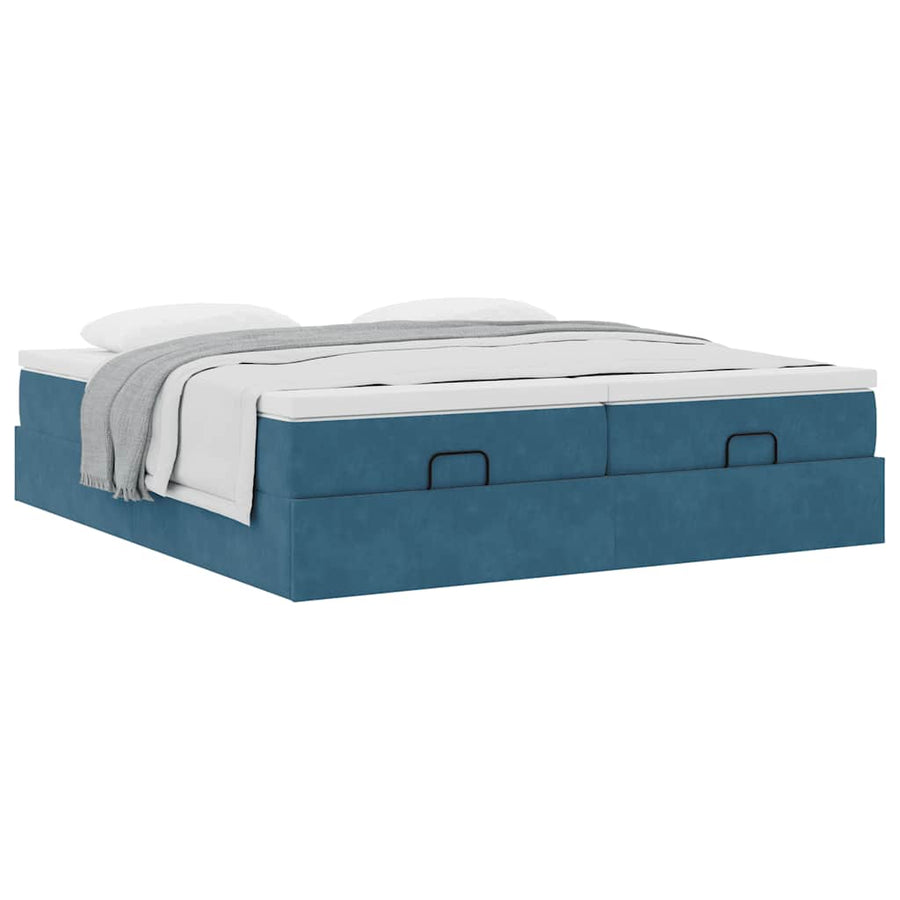Ottoman bed met matrassen 160x200cm fluweel donkerblauw