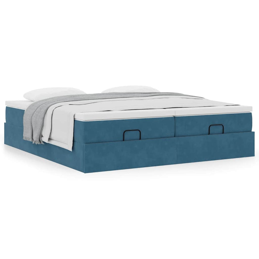 Ottoman bed met matrassen 160x200cm fluweel donkerblauw