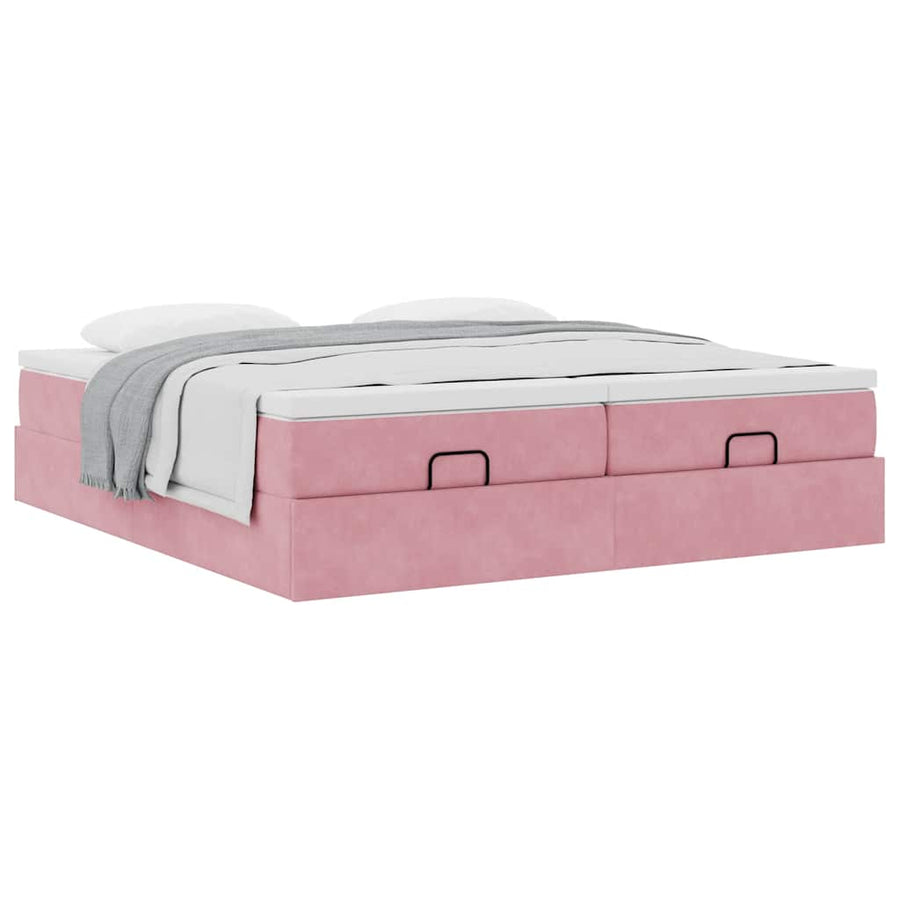 Ottoman bed met matrassen 160x200cm fluweel roze