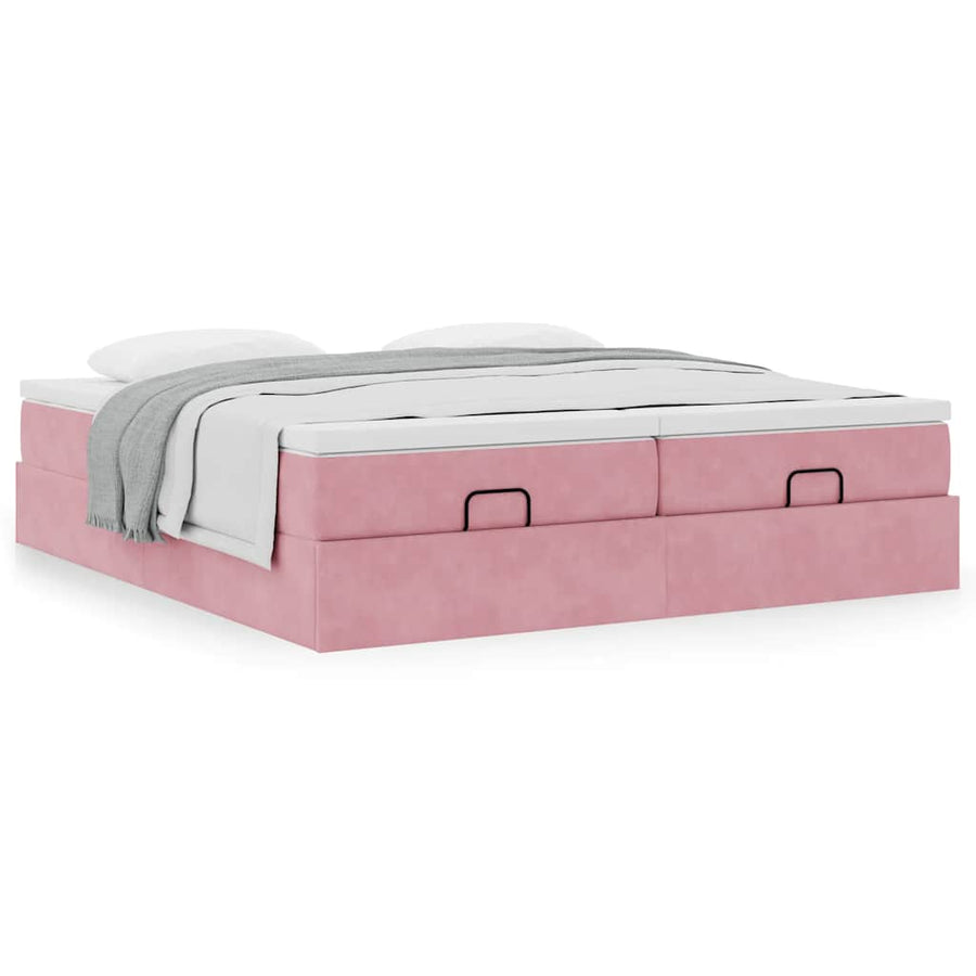 Ottoman bed met matrassen 160x200cm fluweel roze