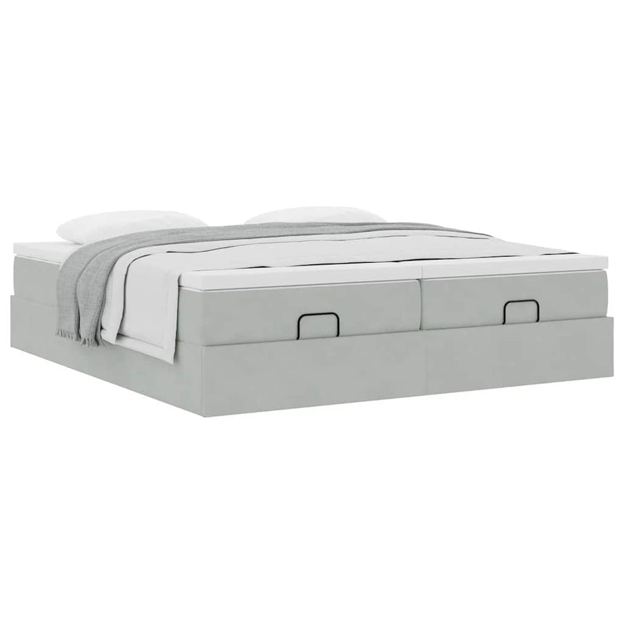 Ottoman bed met matrassen 180x200cm fluweel lichtgrijs