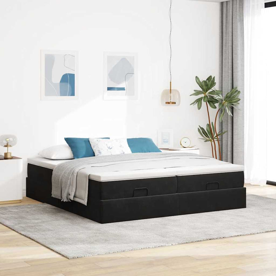 Ottoman bed met matrassen 180x200cm fluweel zwart