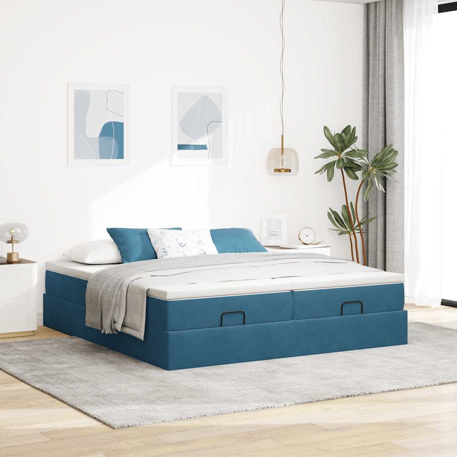 Ottoman bed met matrassen 180x200cm fluweel donkerblauw