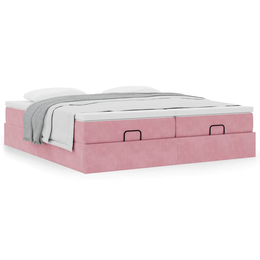 Ottoman bed met matrassen 180x200cm fluweel roze