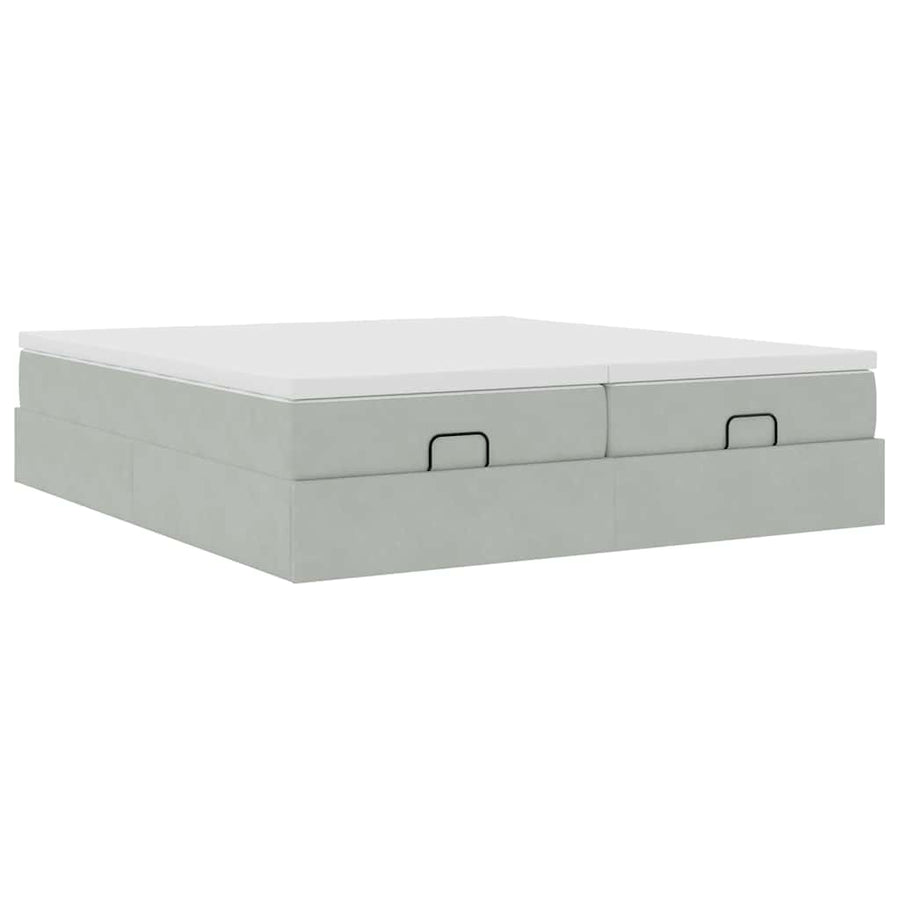 Ottoman bed met matrassen 200x200cm fluweel lichtgrijs