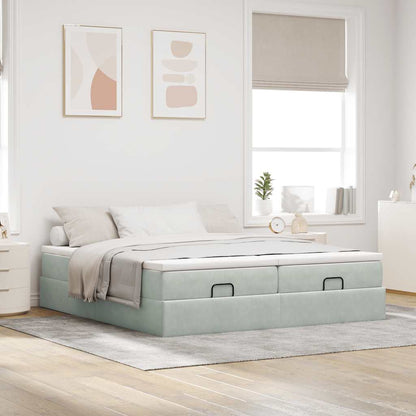 Ottoman bed met matrassen 200x200cm fluweel lichtgrijs