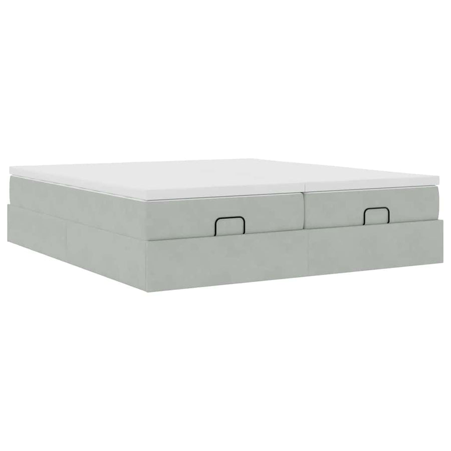 Ottoman bed met matrassen 200x200cm fluweel lichtgrijs