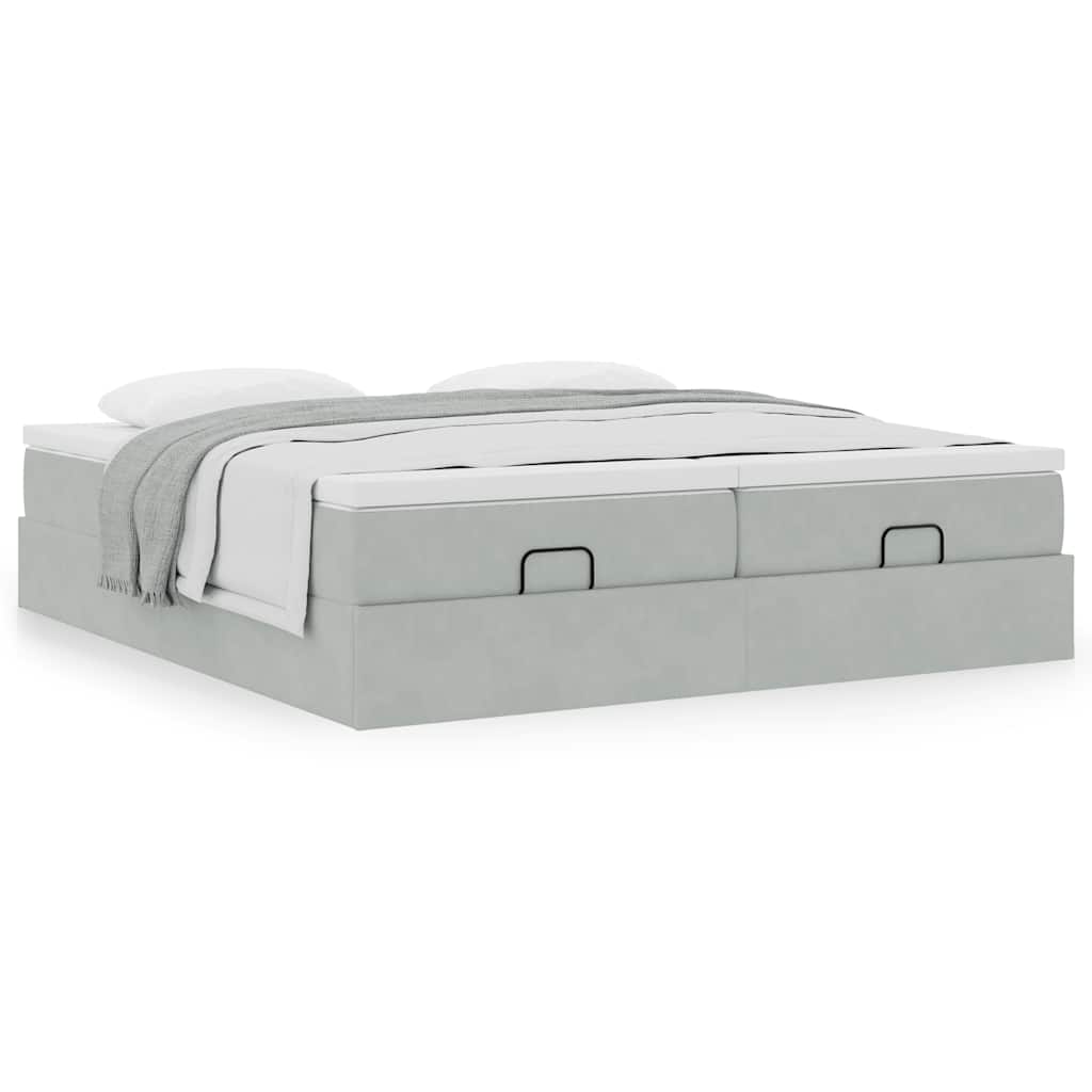 Ottoman bed met matrassen 200x200cm fluweel lichtgrijs
