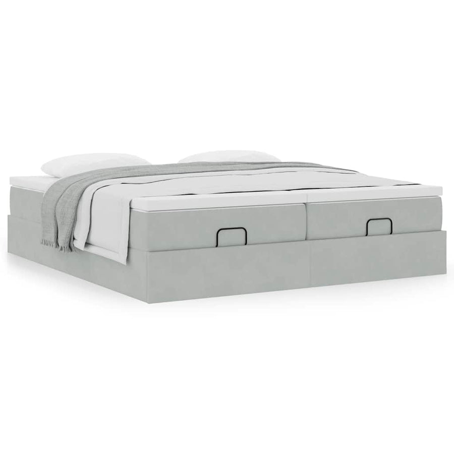 Ottoman bed met matrassen 200x200cm fluweel lichtgrijs