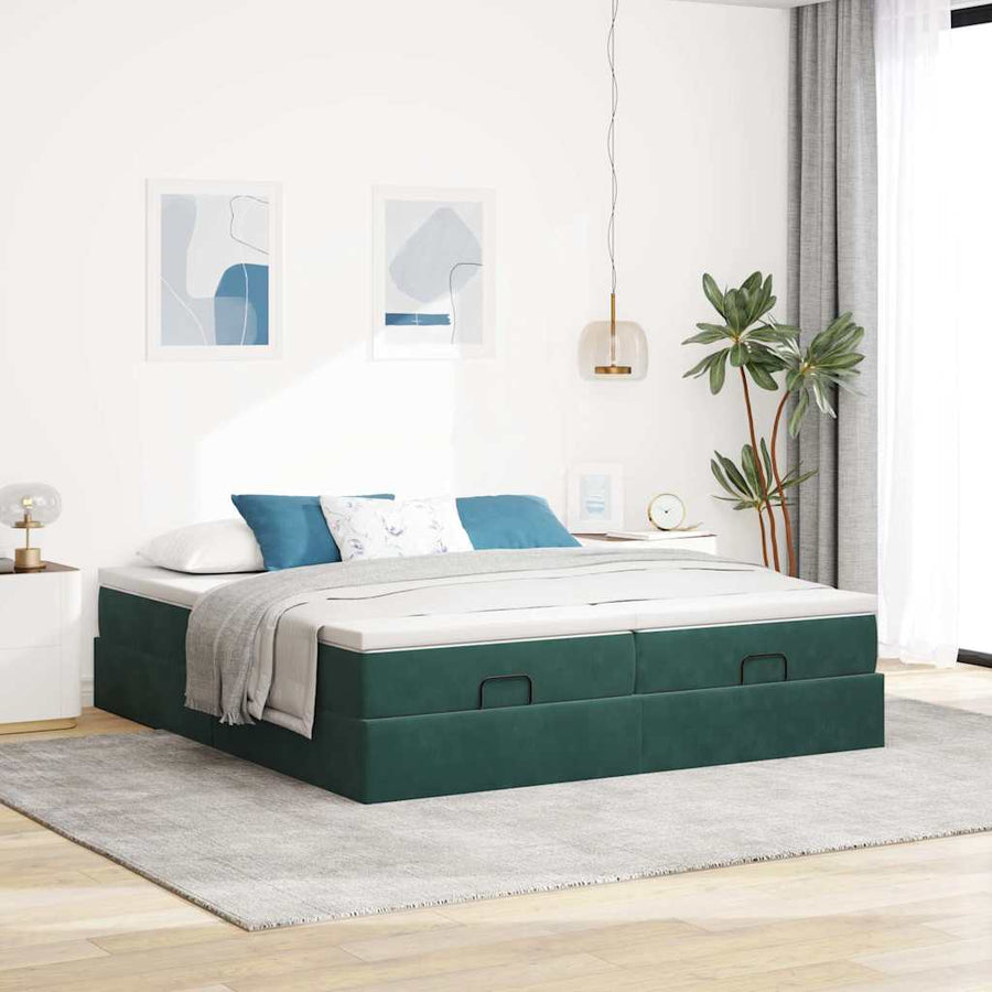 Ottoman bed met matrassen 200x200cm fluweel donkergroen