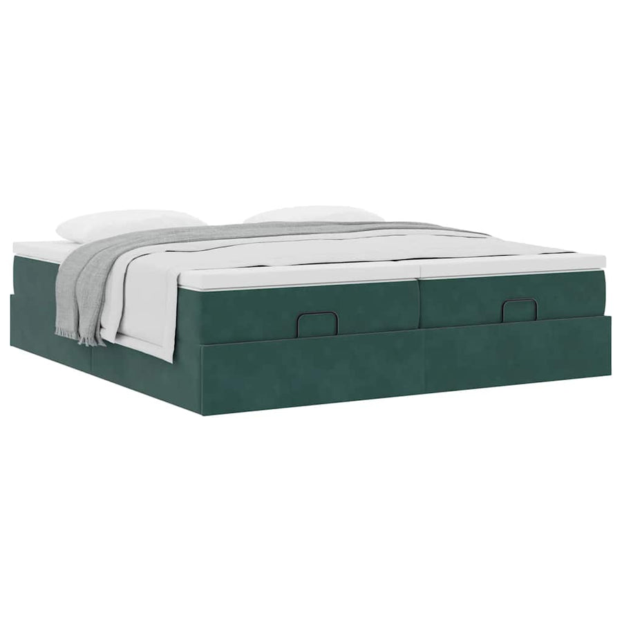 Ottoman bed met matrassen 200x200cm fluweel donkergroen
