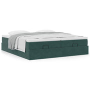 Ottoman bed with mattresses 200x200cm velvet dark green