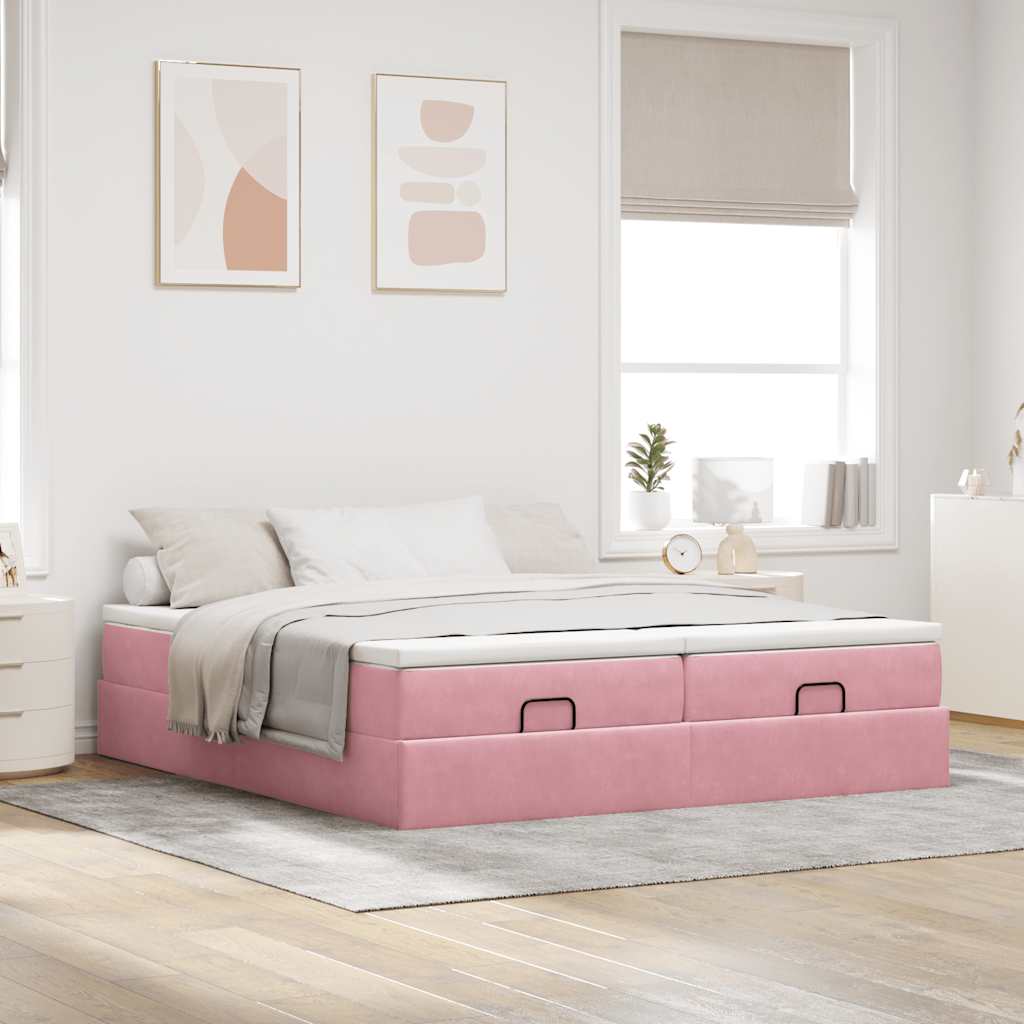 Ottoman bed met matrassen 200x200cm fluweel roze