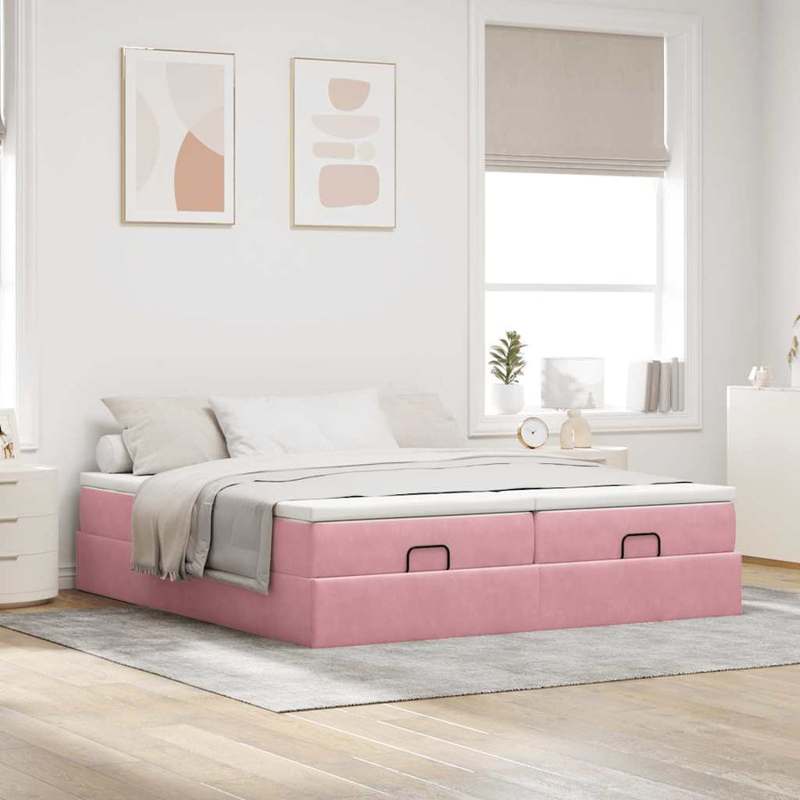 Ottoman bed met matrassen 200x200cm fluweel roze