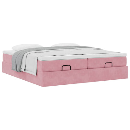 Ottoman bed met matrassen 200x200cm fluweel roze