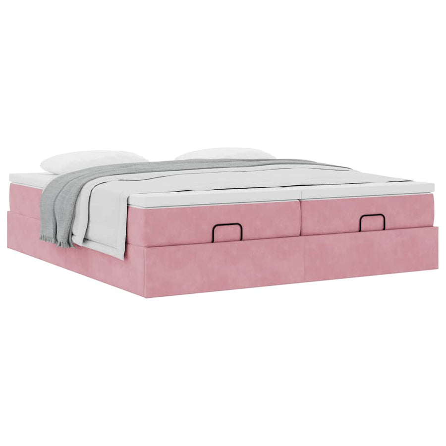 Ottoman bed met matrassen 200x200cm fluweel roze