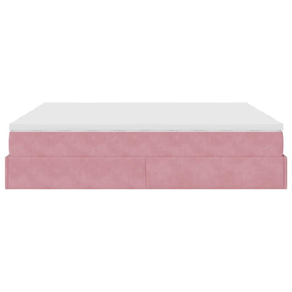 Ottoman bed met matrassen 200x200cm fluweel roze