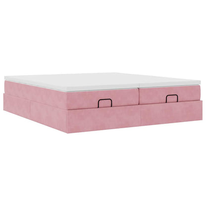 Ottoman bed met matrassen 200x200cm fluweel roze