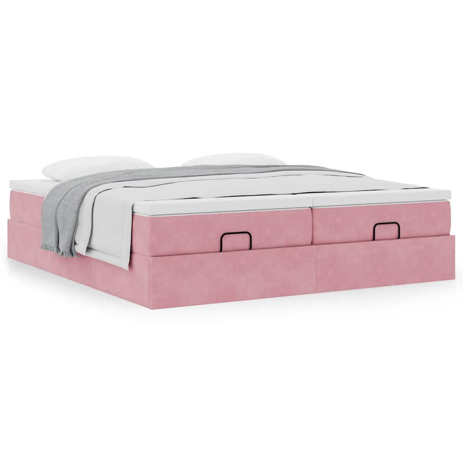 Ottoman bed met matrassen 200x200cm fluweel roze