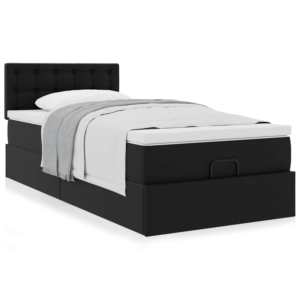 Ottoman bed met matras 80x200cm kunstleer zwart