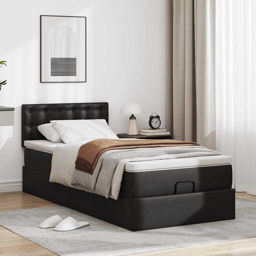 Ottoman bed met matras 80x200cm kunstleer zwart