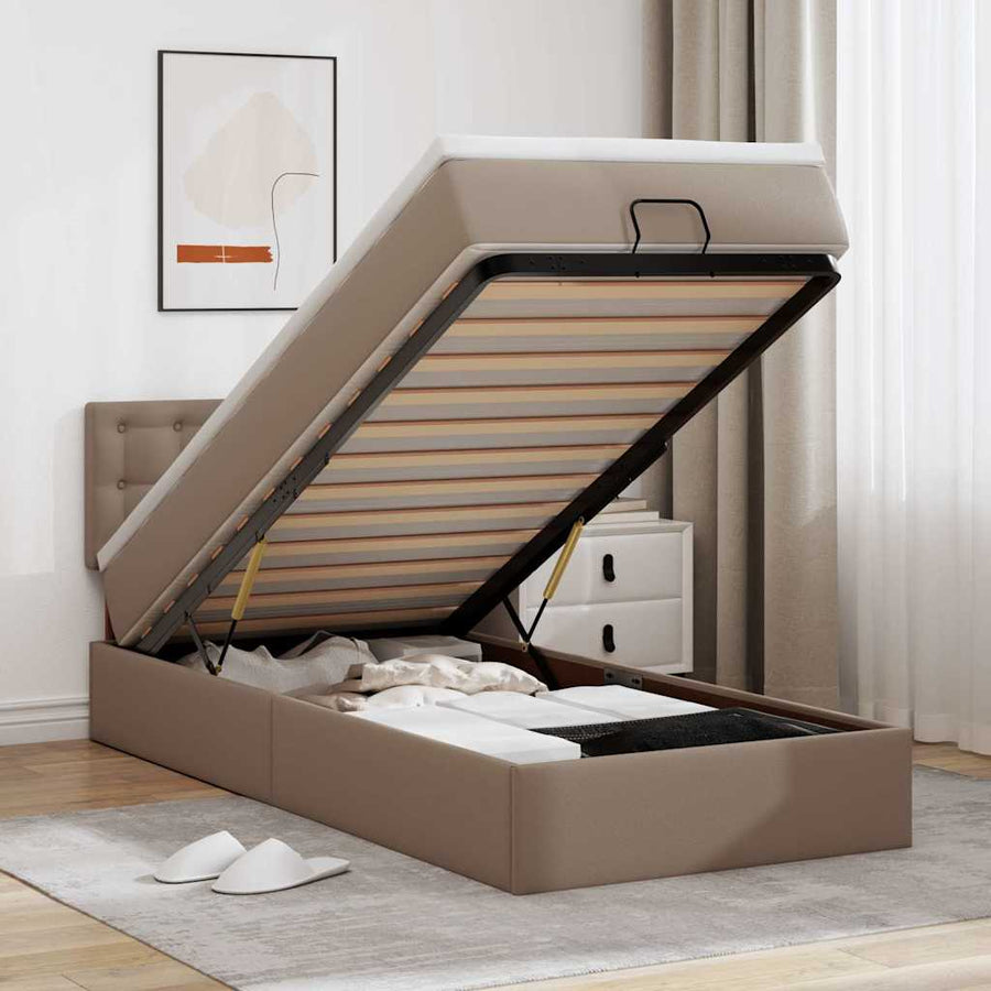 Ottomaanse bed met matras 80x200cm kunstleer cappuccinokleurig