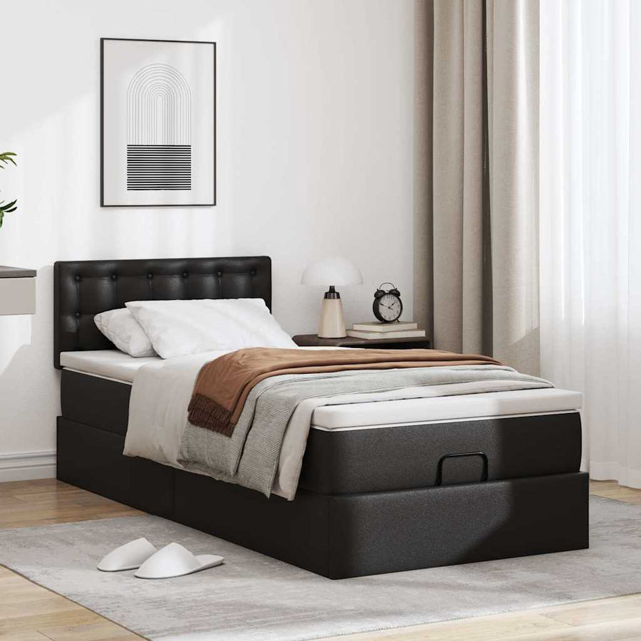 Ottoman bed met matras 90x190 cm kunstleer zwart