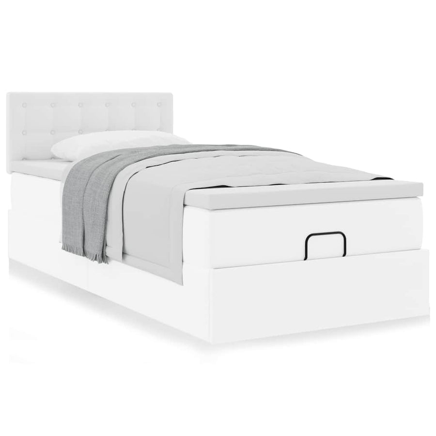 Ottoman bed met matras 90x190cm kunstleer wit