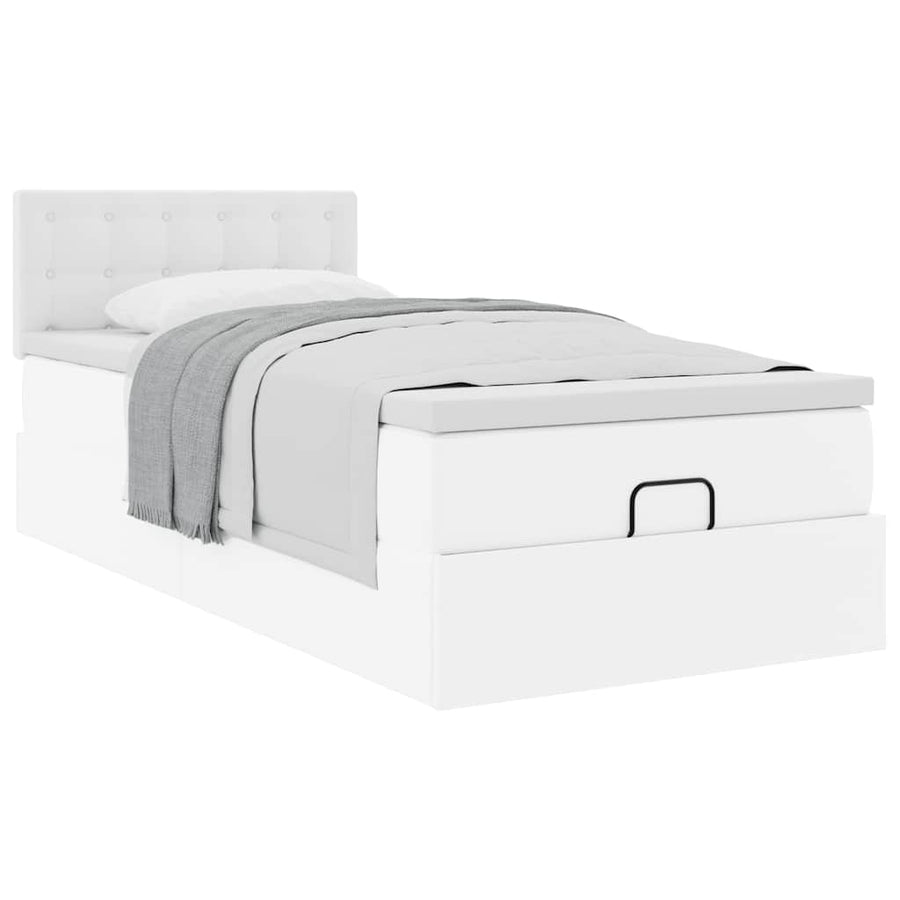 Ottoman bed met matras 90x190cm kunstleer wit