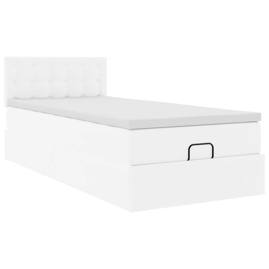 Ottoman bed met matras 90x190cm kunstleer wit