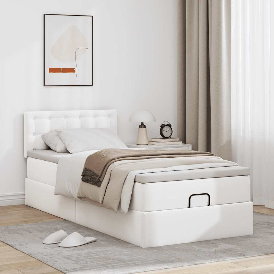 Ottoman bed met matras 90x190cm kunstleer wit