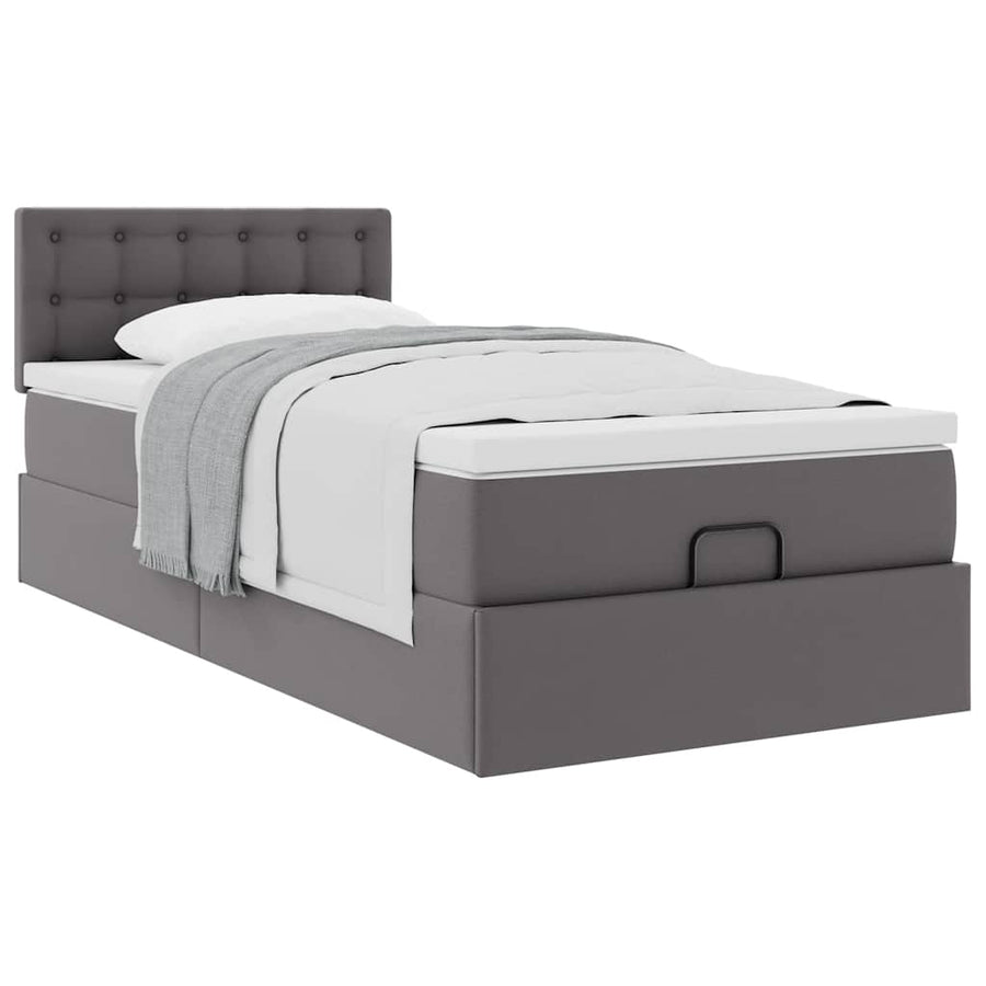 Ottoman bed met matras 90x190cm kunstleer grijs