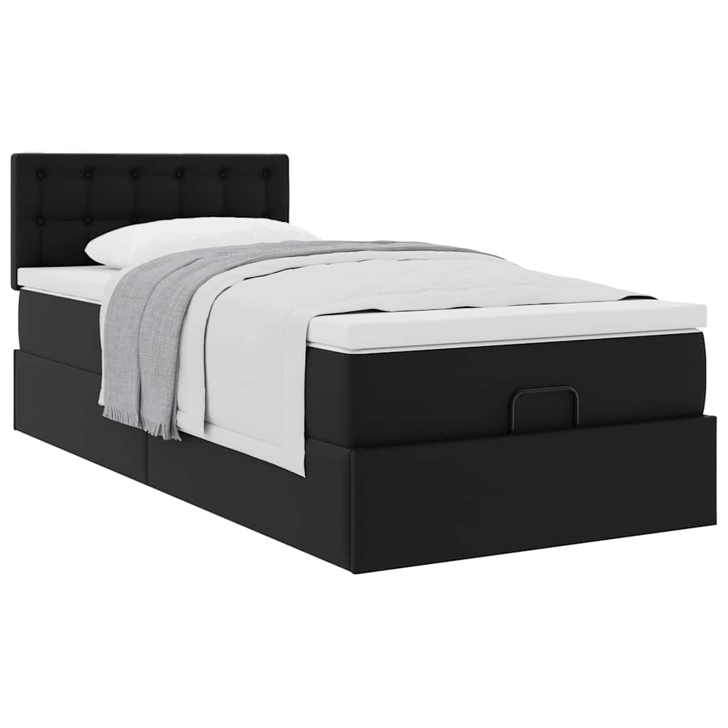 Ottoman bed met matras 90x200cm kunstleer zwart