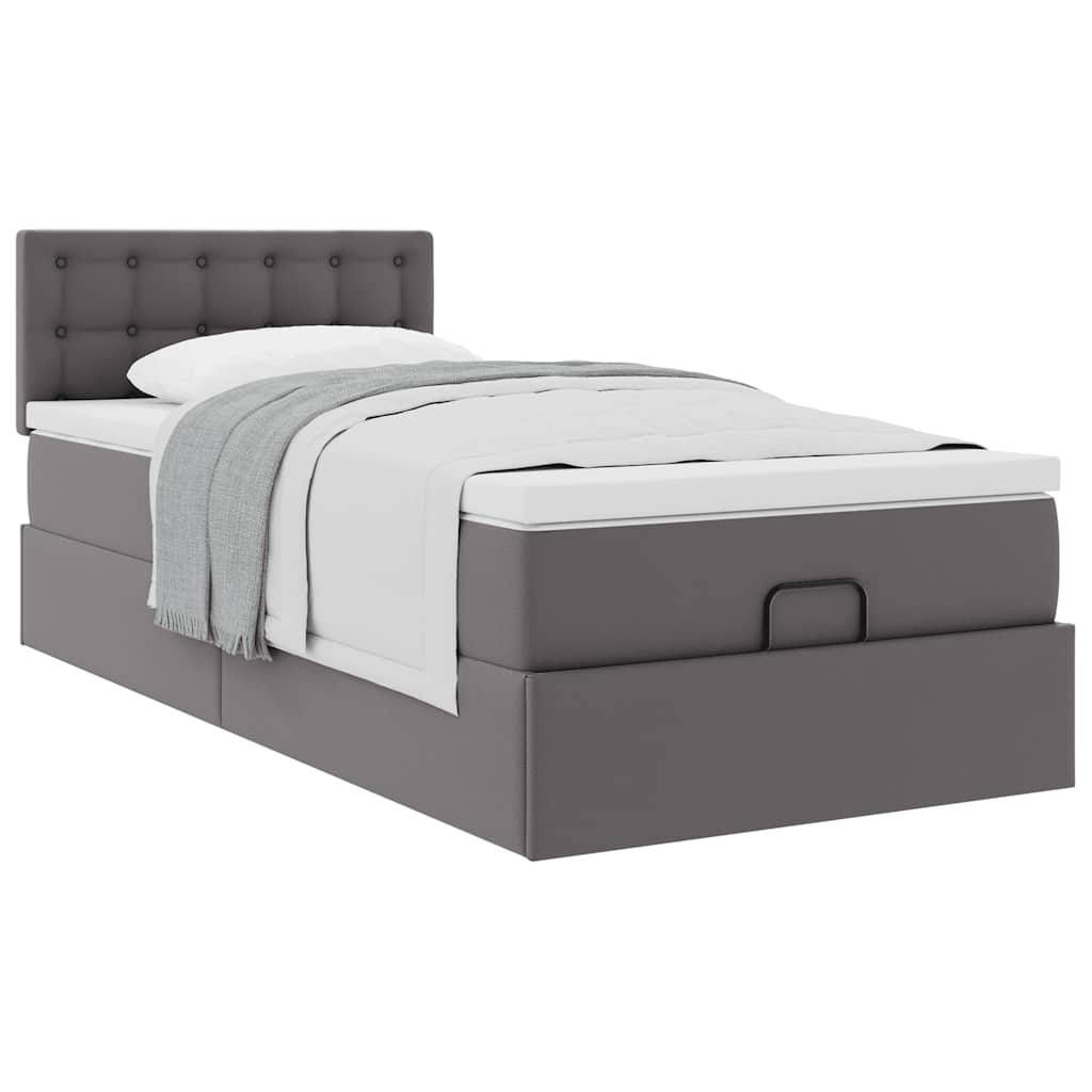 Ottoman bed met matras 90x200cm kunstleer grijs