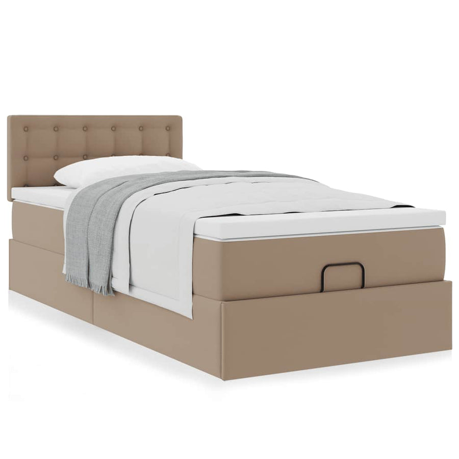 Ottoman bed met matras 90x200cm kunstleer cappuccinokleurig