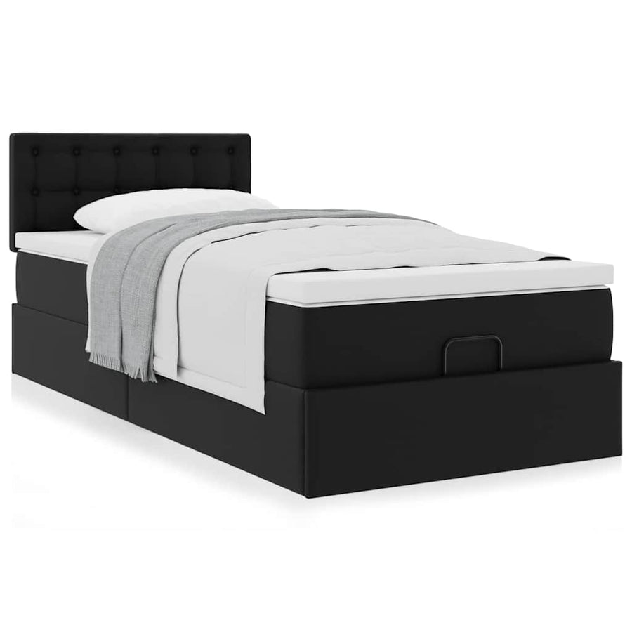 Ottoman bed met matras 100x200cm kunstleer zwart