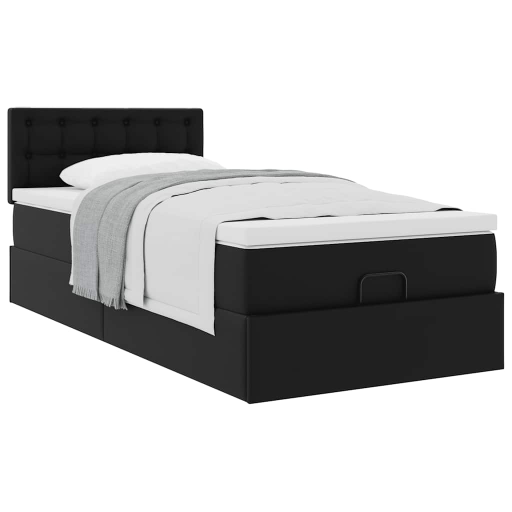 Ottoman bed met matras 100x200cm kunstleer zwart