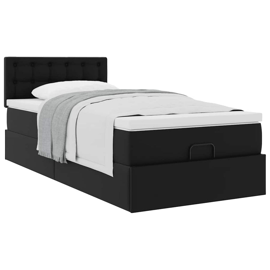 Ottoman bed met matras 100x200cm kunstleer zwart