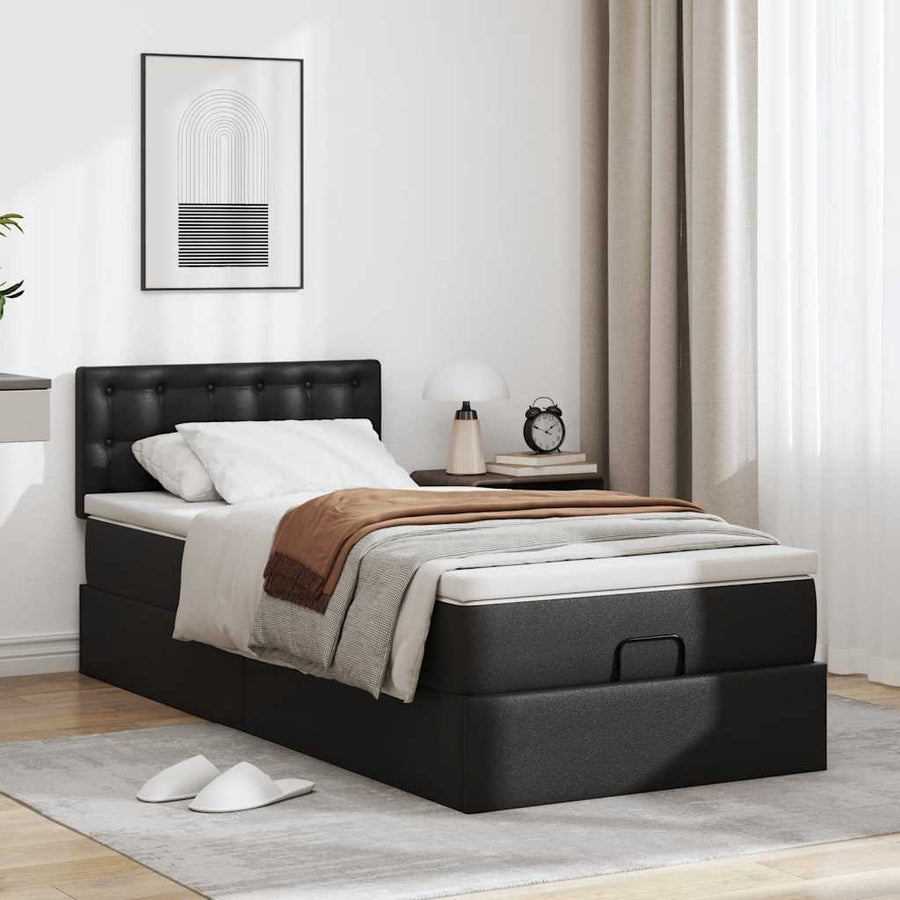 Ottoman bed met matras 100x200cm kunstleer zwart