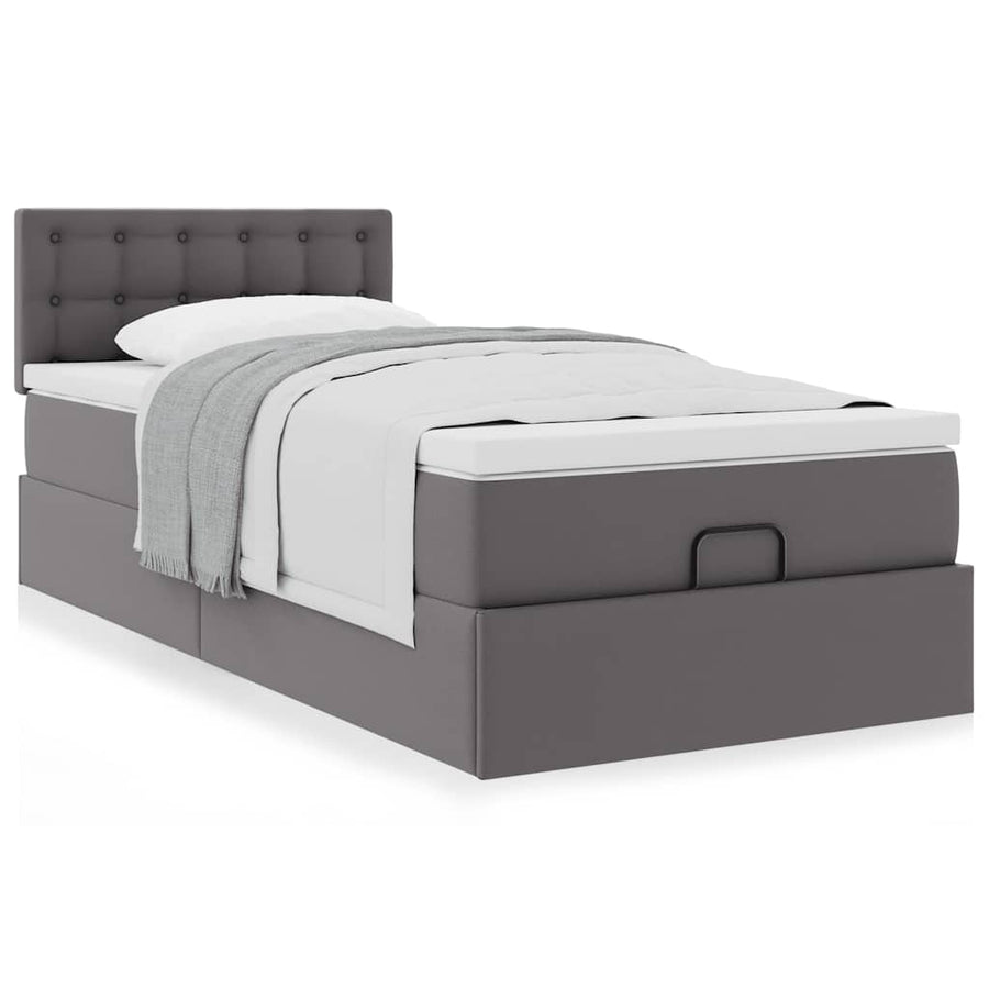 Ottoman bed met matras 100x200cm kunstleer grijs