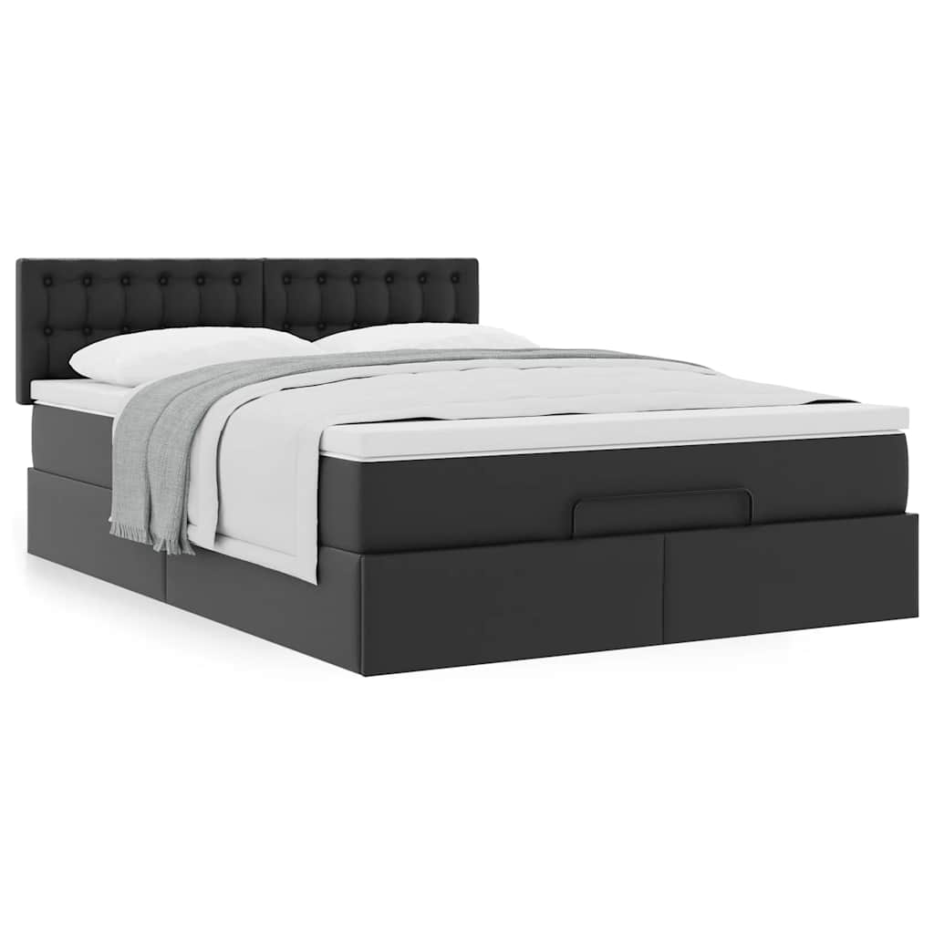Ottoman bed met matras 140x190cm kunstleer zwart