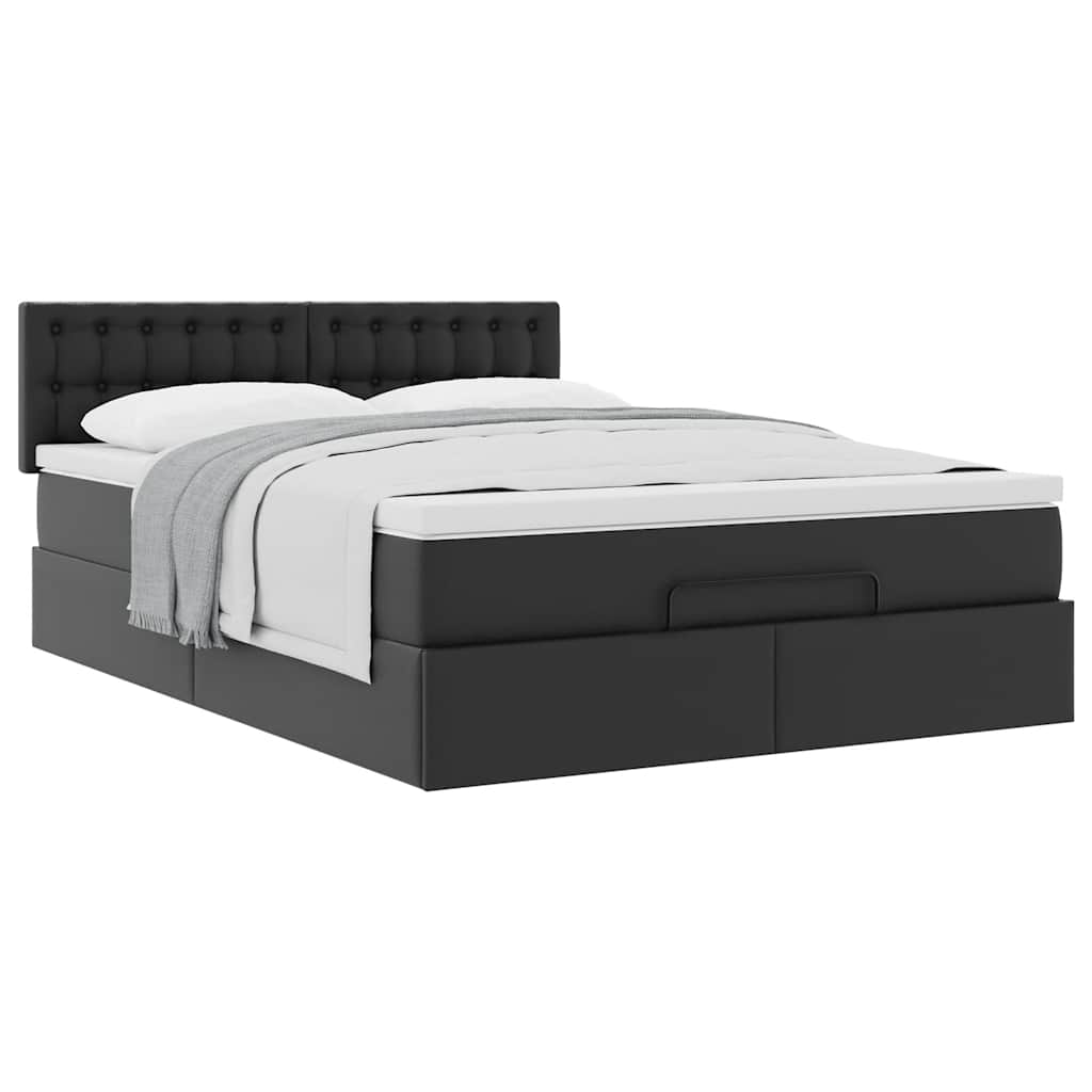 Ottoman bed met matras 140x190cm kunstleer zwart