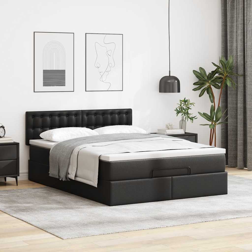 Ottoman bed met matras 140x190cm kunstleer zwart