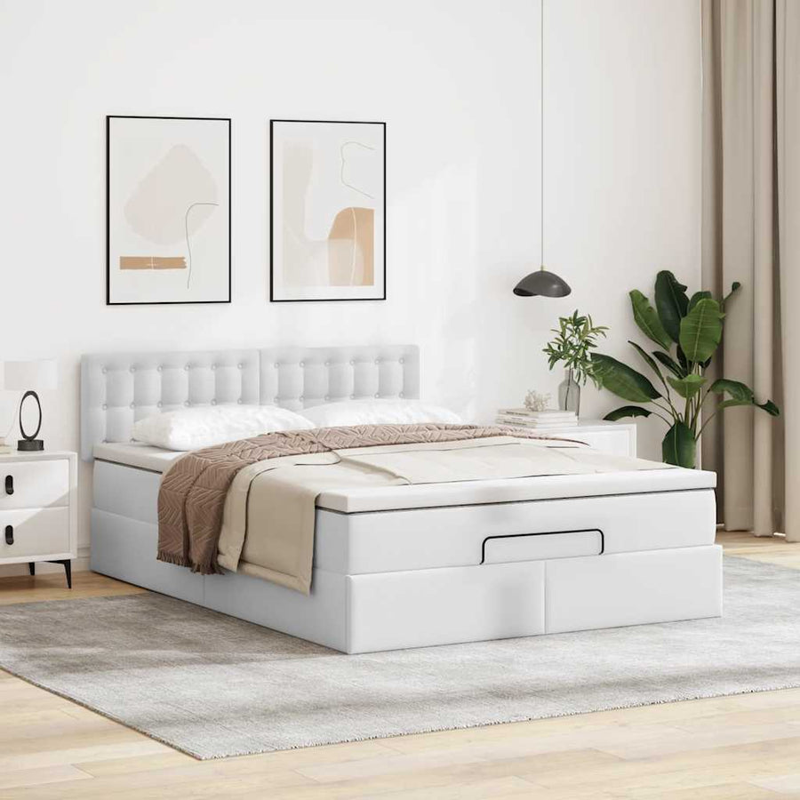 Ottoman bed met matras 140x190cm kunstleer wit