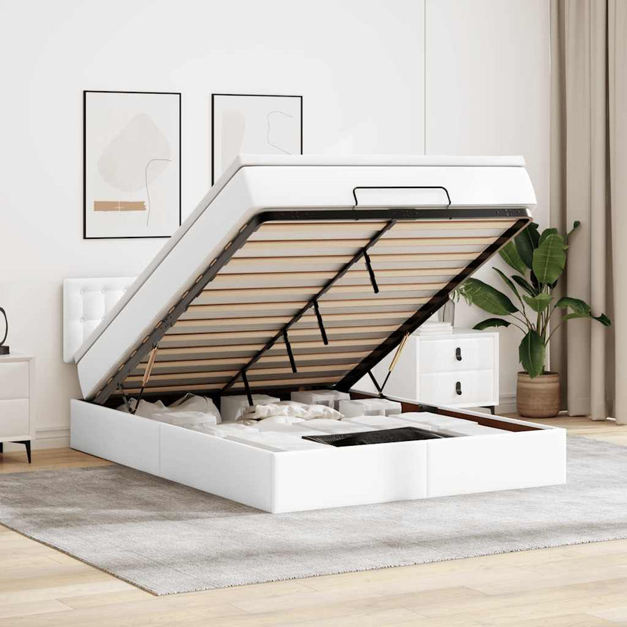Ottoman bed met matras 140x190cm kunstleer wit