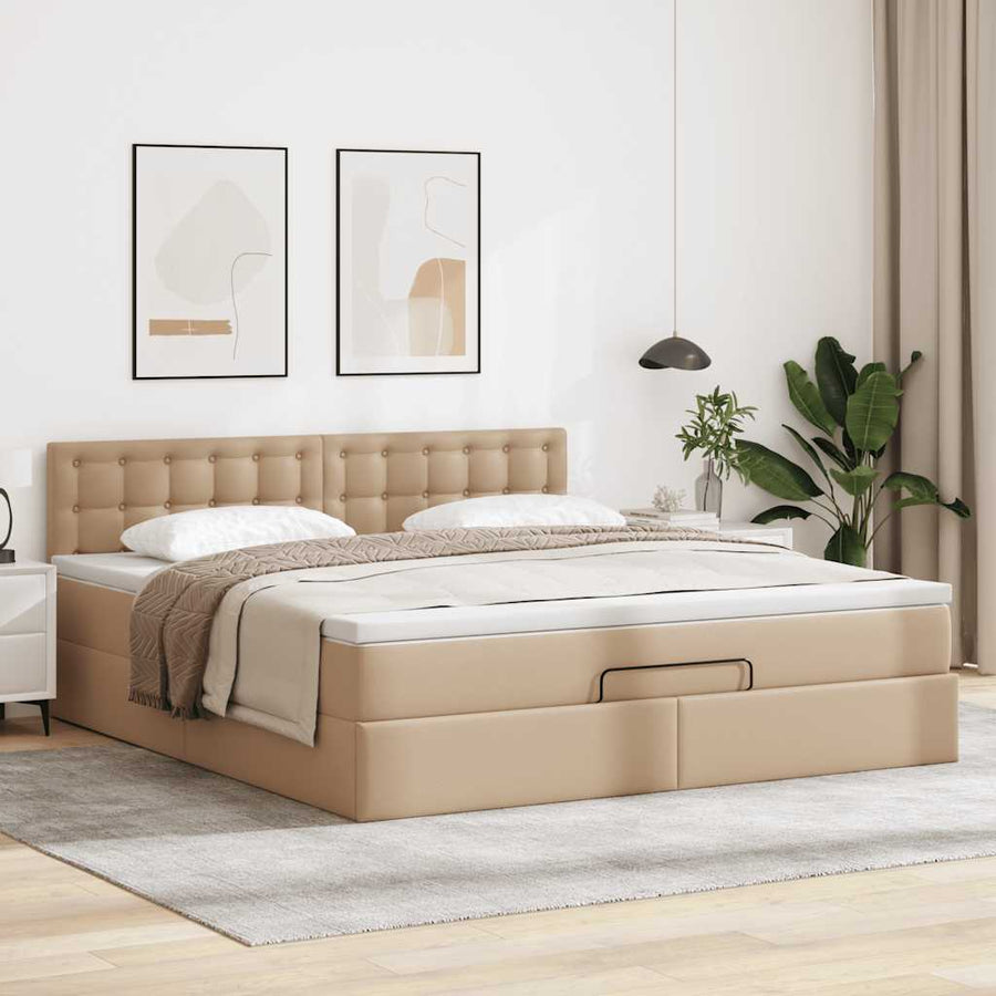 Ottoman bed met matras 140x190cm kunstleer cappuccinokleurig