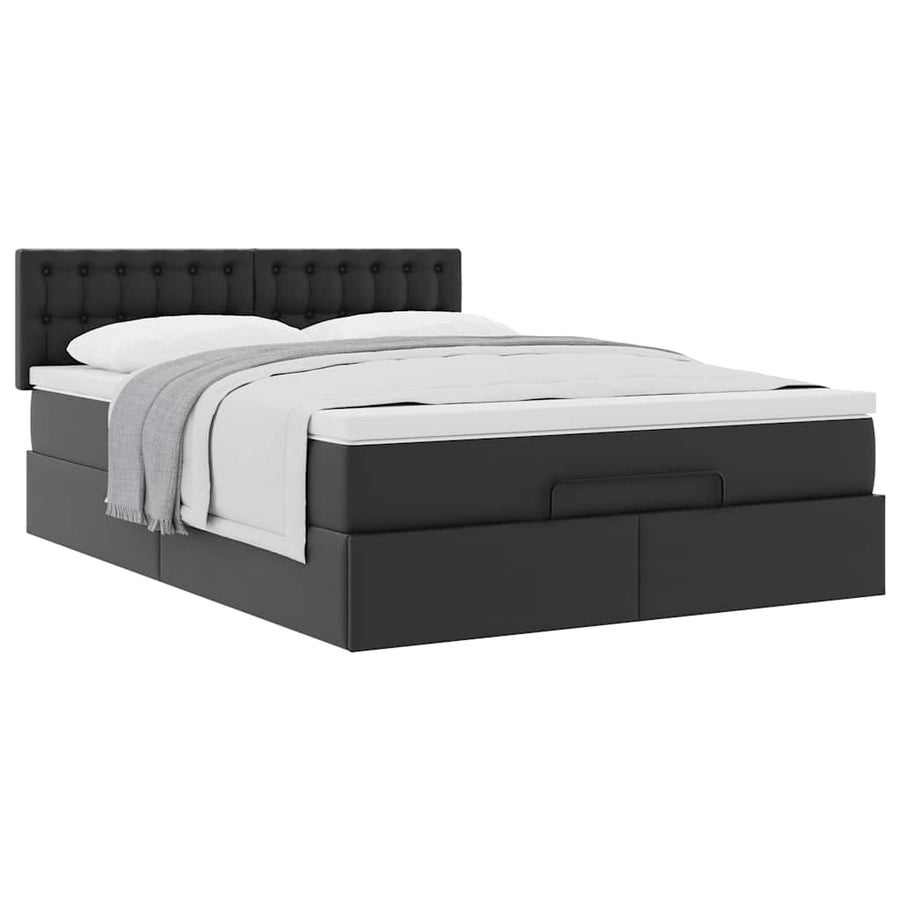 Ottoman bed met matras 140x200cm kunstleer zwart