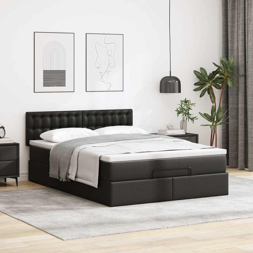 Ottoman bed met matras 140x200cm kunstleer zwart