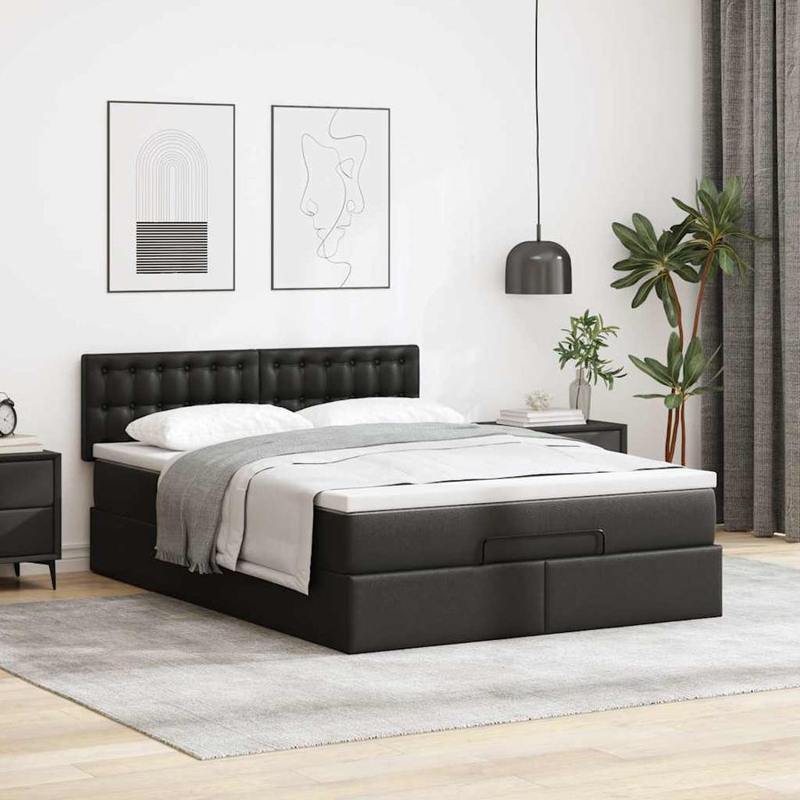 Ottoman bed met matras 140x200cm kunstleer zwart